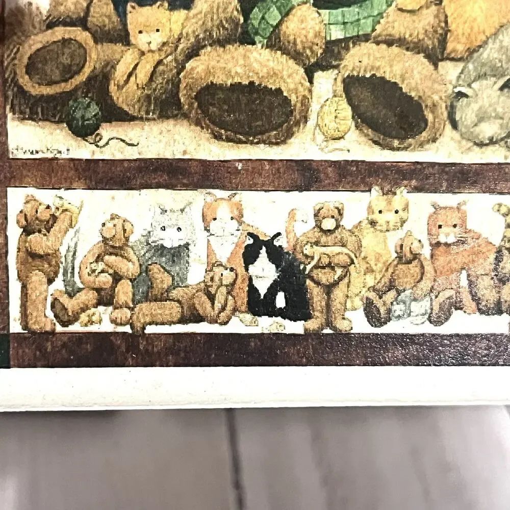 Vintage Anna Krajewski Ceramic Furry Friends Tile Coasters Cats Cottagecore 4